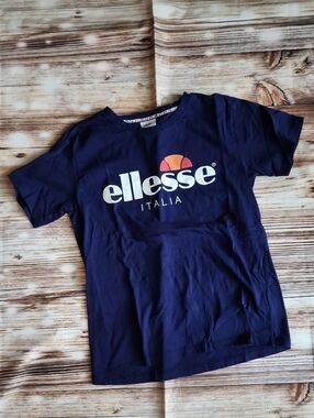 Ellesse Navy Short Sleeve Logo Tee with Orange Accent